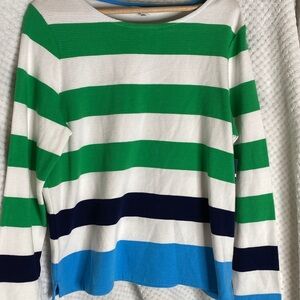 Crown & Ivy Green, Blue, and White Striped Textured Top